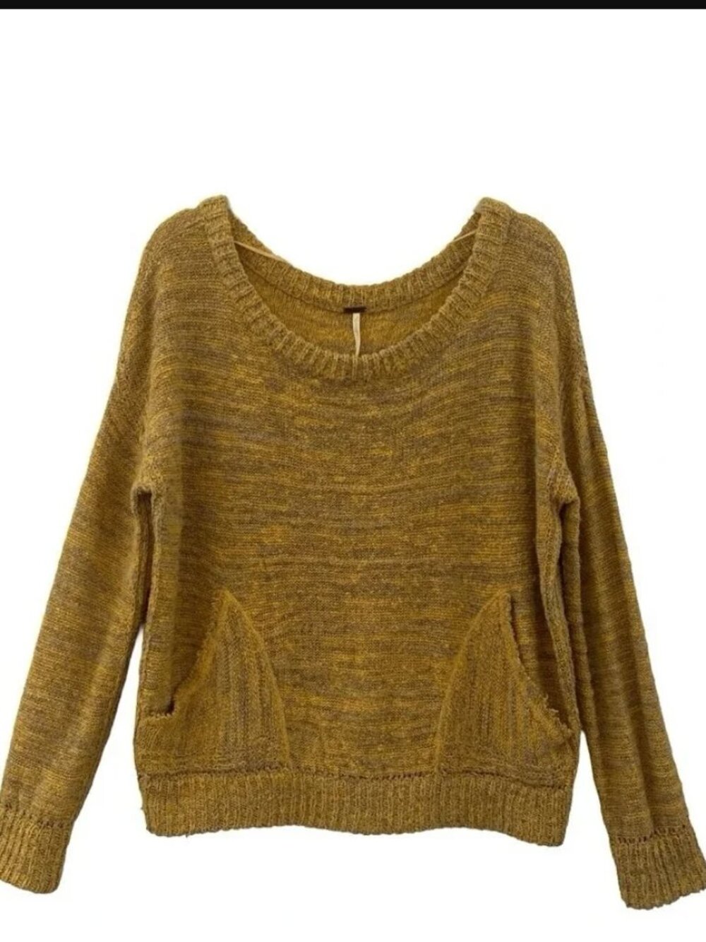 Free People Women's Knit Sweater Size XS Front Pockets‎ Oversized Mustard